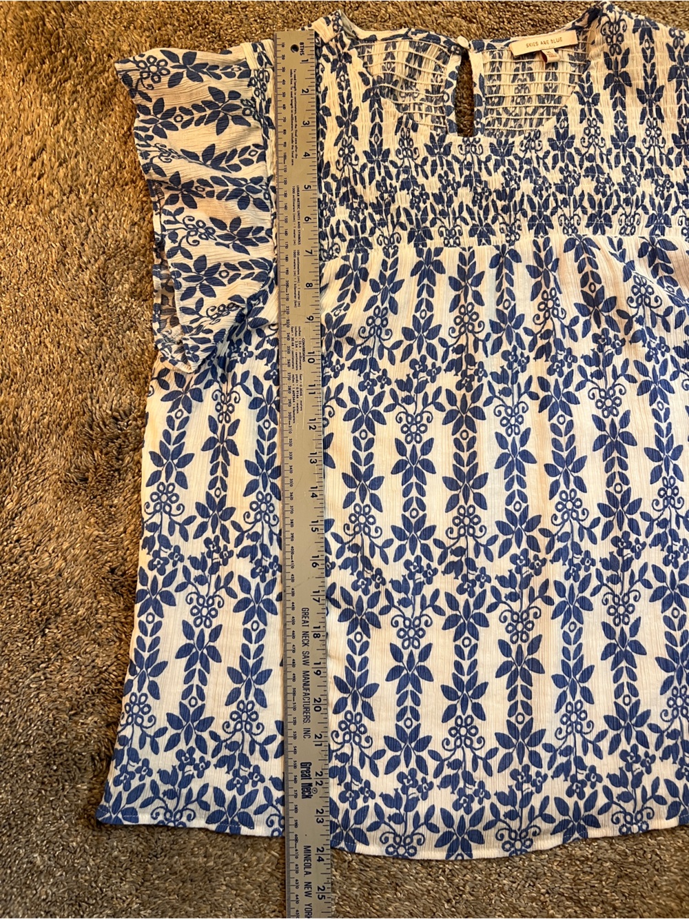 Skies Are Blue White and Blue Floral Smocked Blouse - Picture 5 of 6